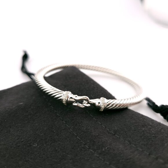 DAVID YURMAN Sterling Silver Classic Cable Diamond Buckle 6.5 Inch Bracelet - Picture 1 of 12